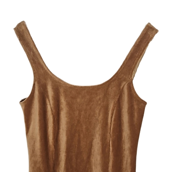 Velour Velvet Dress Golden Light Brown Tan - Picture 2 of 5